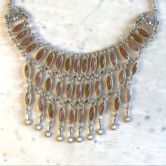 Vintage Lucky Brand Pink Stone Collar Statement Necklace - Picture 5 of 7